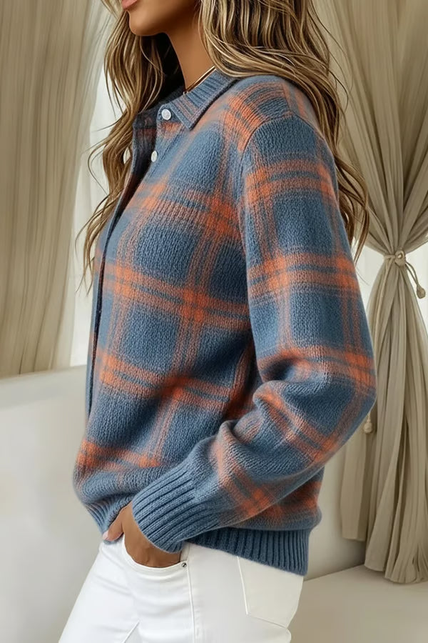 CLEARANCE SALE🔥 Women's Plaid Print Casual Cotton Buttoned Cardigan Sweater